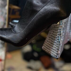 ASOS Black Over-the-Knee Boots with Silver Heels